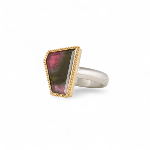 Tourmaline ring with gold bezel and silver band
