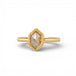 Gold ring with a hexagonal diamond stone on a white background