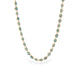 Gold necklace with kornerupine gemstones on a white background