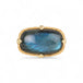 Gold ring with a labradorite gemstone on a white background