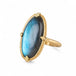 Gold ring with a labradorite stone on a white background