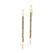 A pair of gold drop earrings with a row of black diamonds, shown against a plain white background.