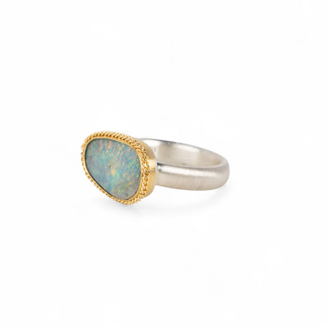 Boulder Opal Glimmer Ring in Sterling Silver and 18k Gold