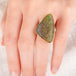 Hand wearing a Rainbow Pyrite Druzy ring with gold bezel and silver band