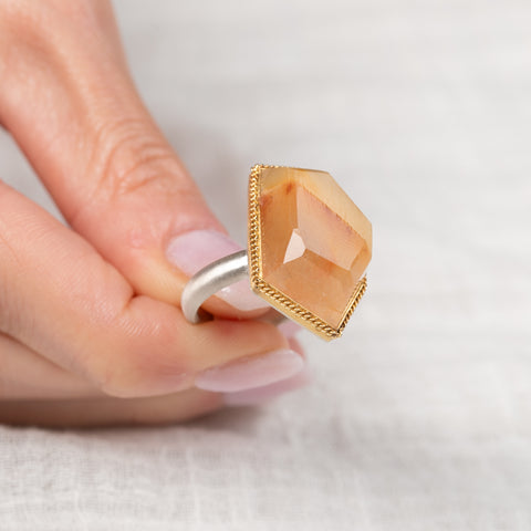Rutilated Quartz Geometric Ring in Sterling Silver and 18k Gold