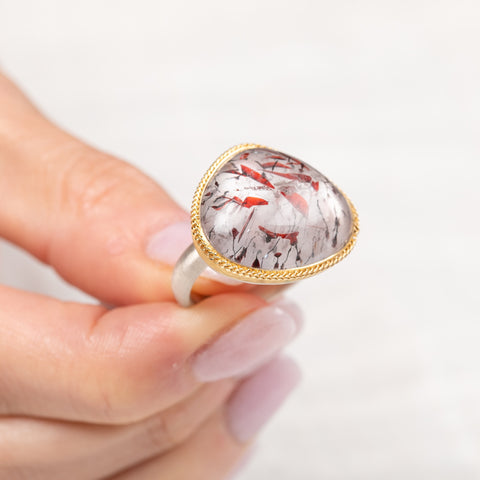 Gold and silver ring with super 7 gemstone