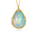 Ethiopian Opal pendant necklace with gold frame on a white background