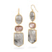 Gold earrings featuring pink moonstone and tourmalated quartz gemstones
