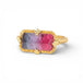 Gold ring with a colorful watermelon tourmaline gemstone on a white background