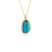 Australian opal doublet and 18k yellow gold necklace on a white background.
