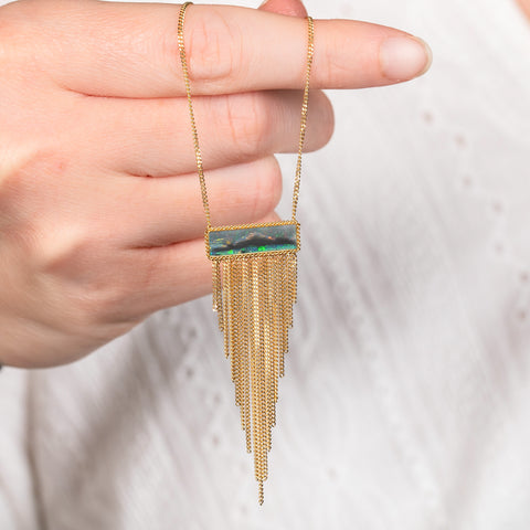 Black Opal Gold Tassel Necklace