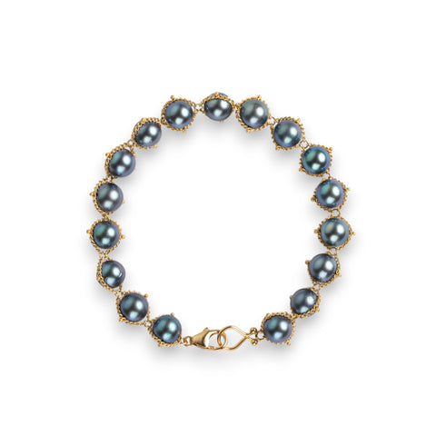 Blue akoya pearl bracelet on white