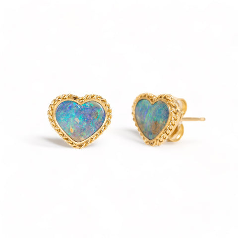 Boulder Opal stud earrings in heart shape