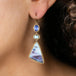 Boulder Opal Tanzanite and Blue Zircon Earrings on model