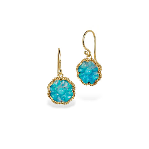 Carved Blossom Opal and Gold Earrings
