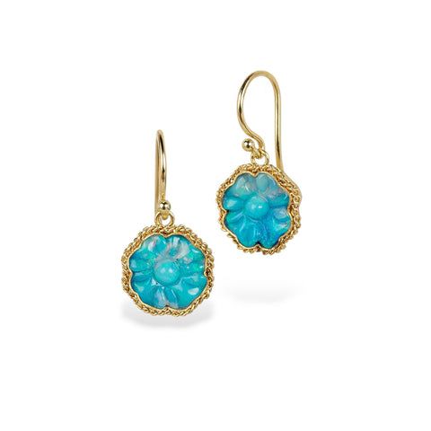 Carved Blossom Opal and Gold Earrings