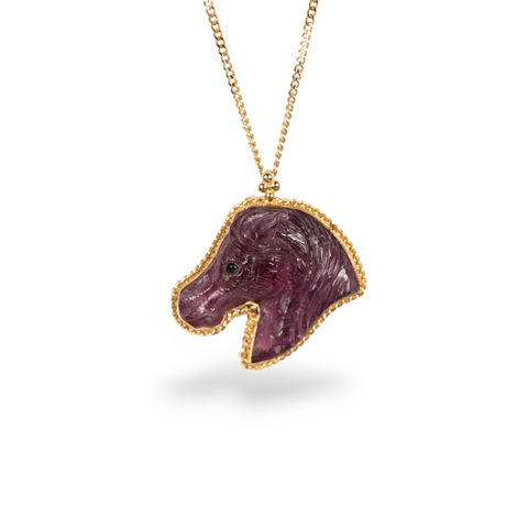Carved tourmaline horse necklace