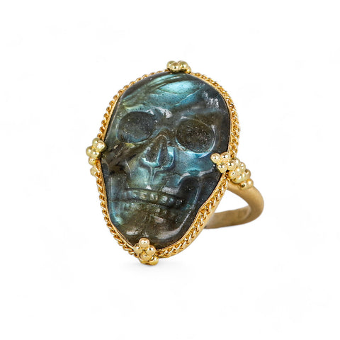 Carved labradorite skull ring