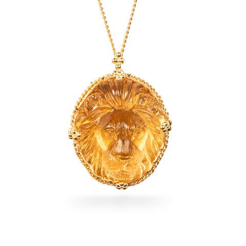 Carved Citrine Lion Necklace