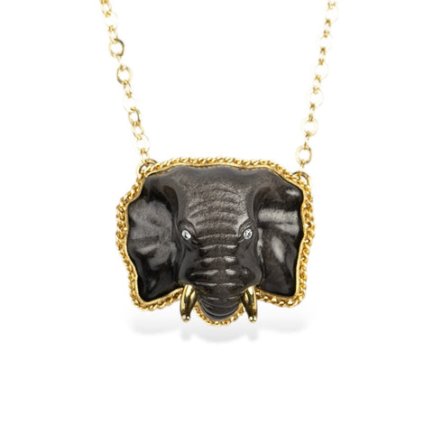 Obsidian Elephant and Gold Necklace