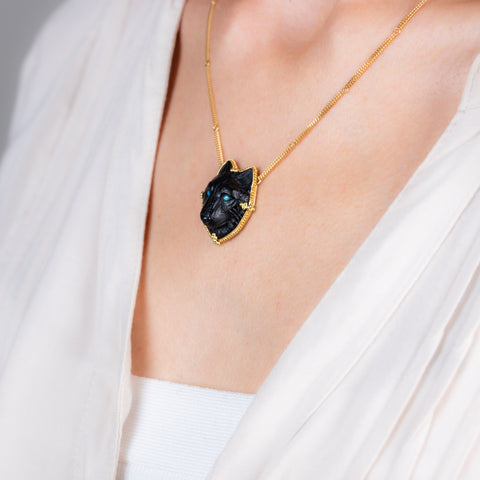 Black Onyx Wolf Necklace