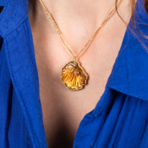 Carved Lion Portrait Necklace