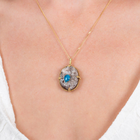 Cavansite nest necklace on model