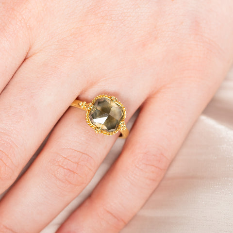 Champagne diamond ring on model
