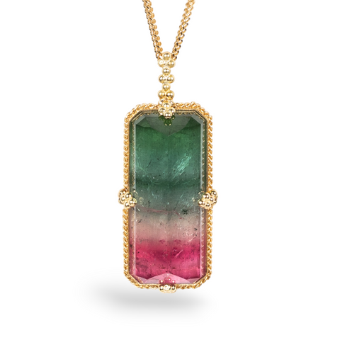 Watermelon Tourmaline necklace close up.