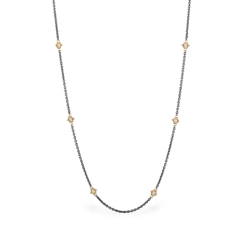 Pearl Petite Stone Necklace in Oxidized Silver and 18k Gold