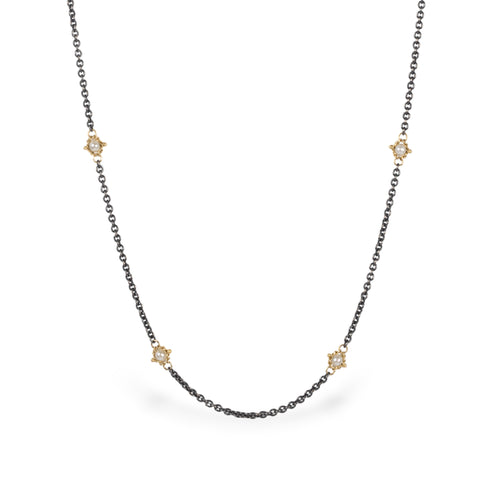 Pearl Petite Stone Necklace in Oxidized Silver and 18k Gold