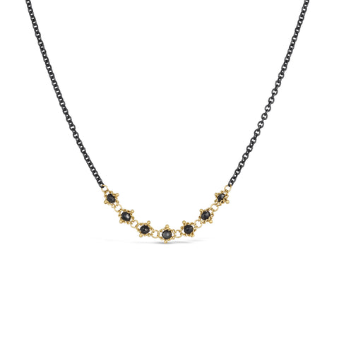 Black Diamond Textile Row Necklace in Oxidized Silver and 18k Gold