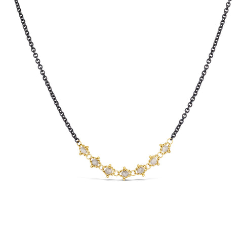 Silver Diamond Textile Row Necklace in Oxidized Silver and 18k Gold
