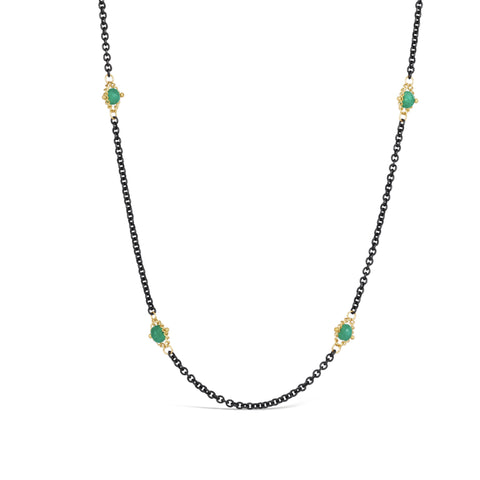 Emerald Textile Necklace in Oxidized Silver and 18k Gold