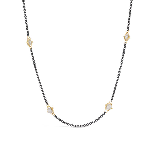 Silver Diamond Textile Necklace in Oxidized Silver and 18k Gold