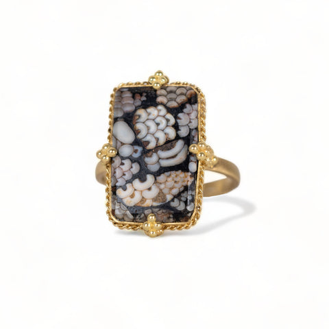 Dark rectangular snakeskin agate ring