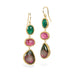 Watermelon Tourmaline Emerad and Ruby Drop Earrings