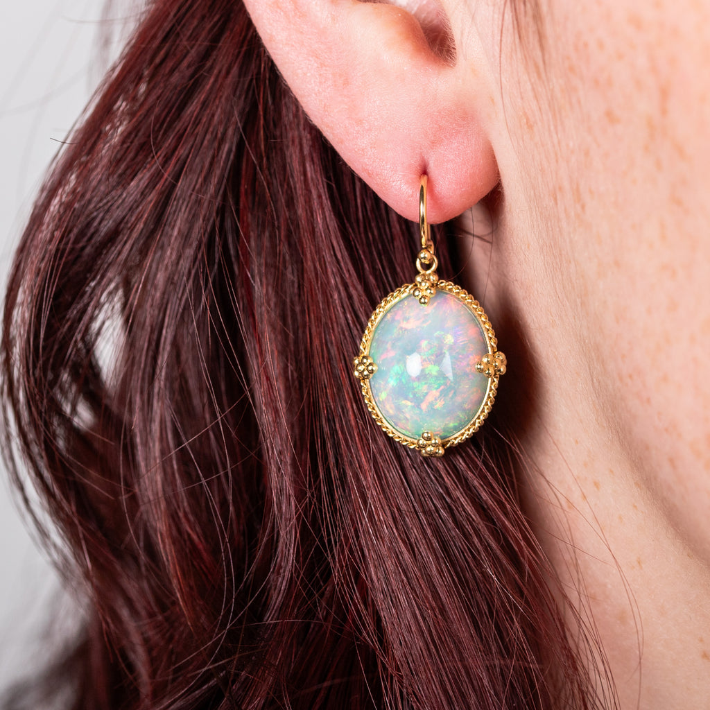 Amáli Round Ethiopian Opal Earrings in 18k Yellow Gold – Amáli Jewelry