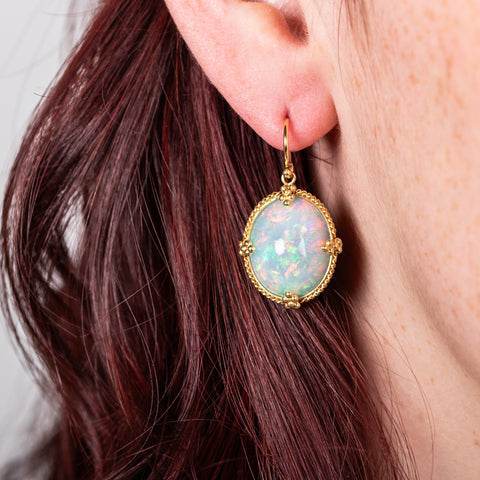 Ethiopian Opal Earrings on model