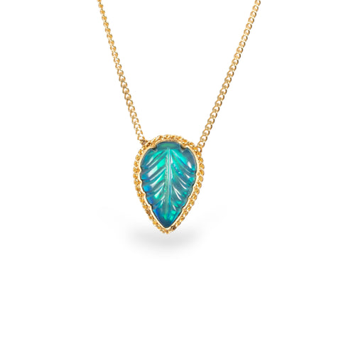 Carved Ethiopian Opal leaf necklace