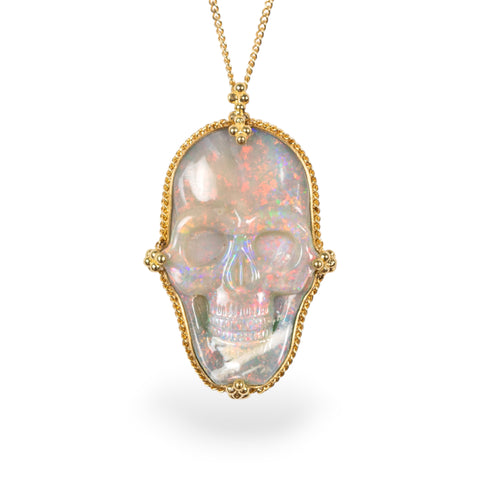 Ethiopian Opal skull necklace