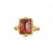 18k yellow gold ring featuring a rust colored sunstone gemstone with lighter streaks of color.