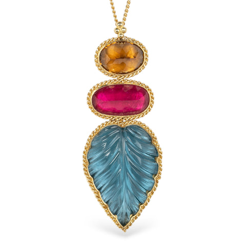 London blue topaz tourmaline and brown zircon necklace