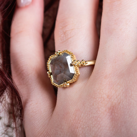 Diamond ring on model close up