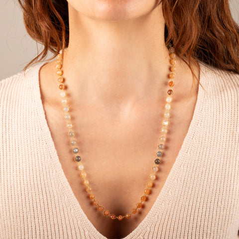 Moonstone textile necklace on model