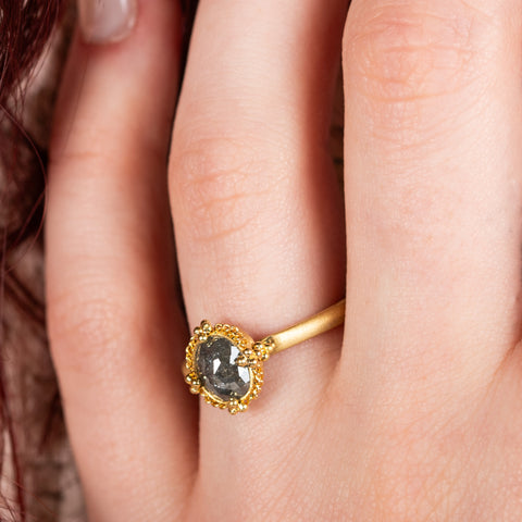 Diamond ring on model side view