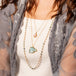 Textile necklace paired with morganite and aquamarine