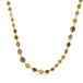 Handcrafted necklace featuring multi-colored diamonds strung in 18k yellow gold chain that increase in size and then decrease along the necklace.