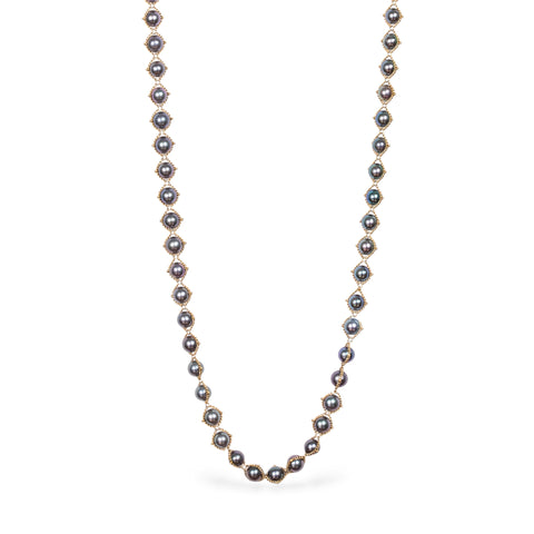 Grey Akoya Pearl Woven Necklace in 18k Gold