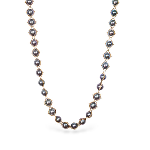 Grey Akoya Pearl Woven Necklace in 18k Gold